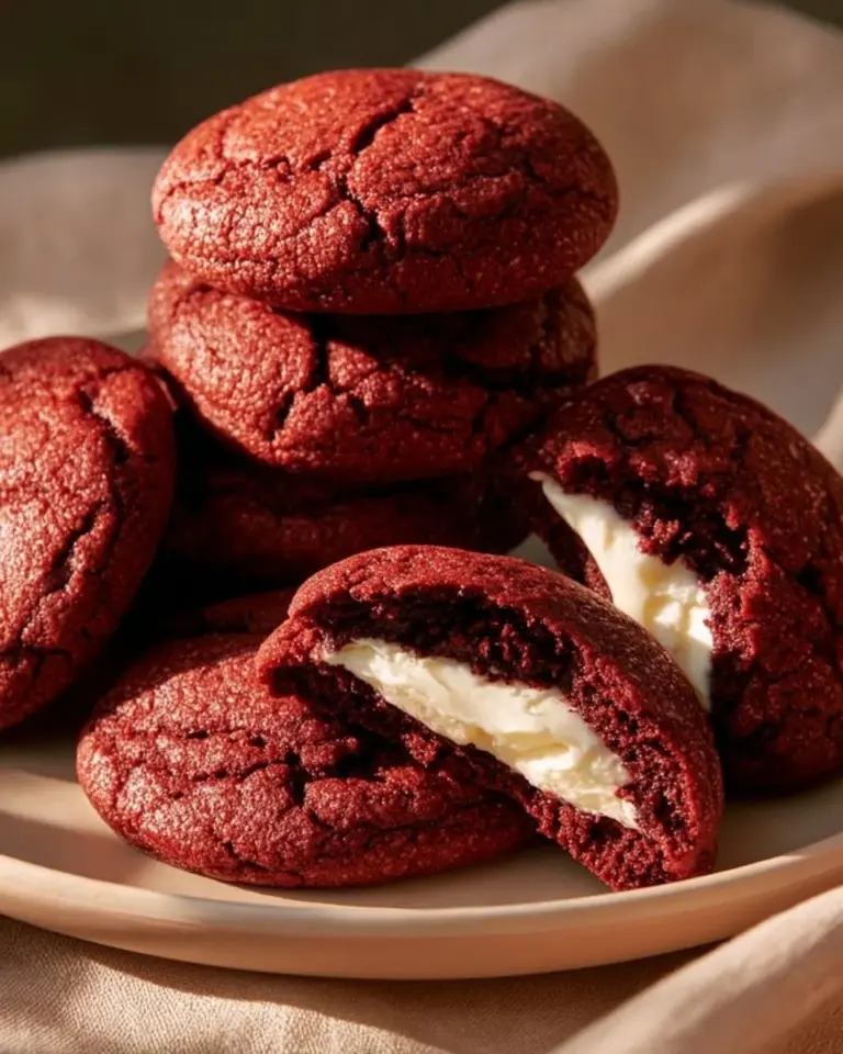 Batch of freshly baked Red Velvet Cookies on a cooling rack