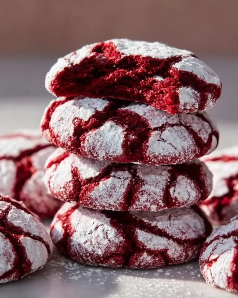 Delicious Red Velvet Crinkle Cookies on a decorative plate