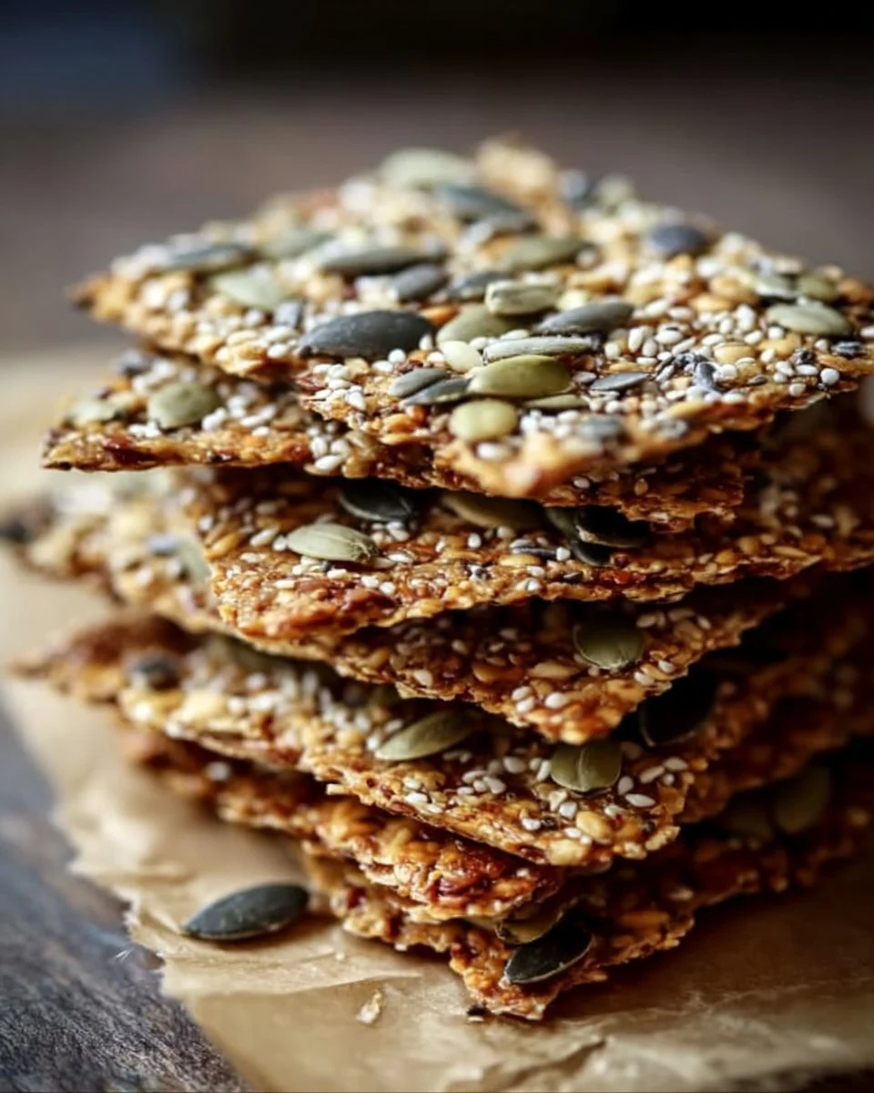 Delicious and healthy seed crackers on a wooden platter