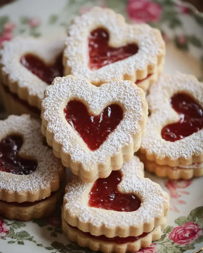 Soft and sweet Linzer Cookies on a plate, baked with love from Baking with Blondie.