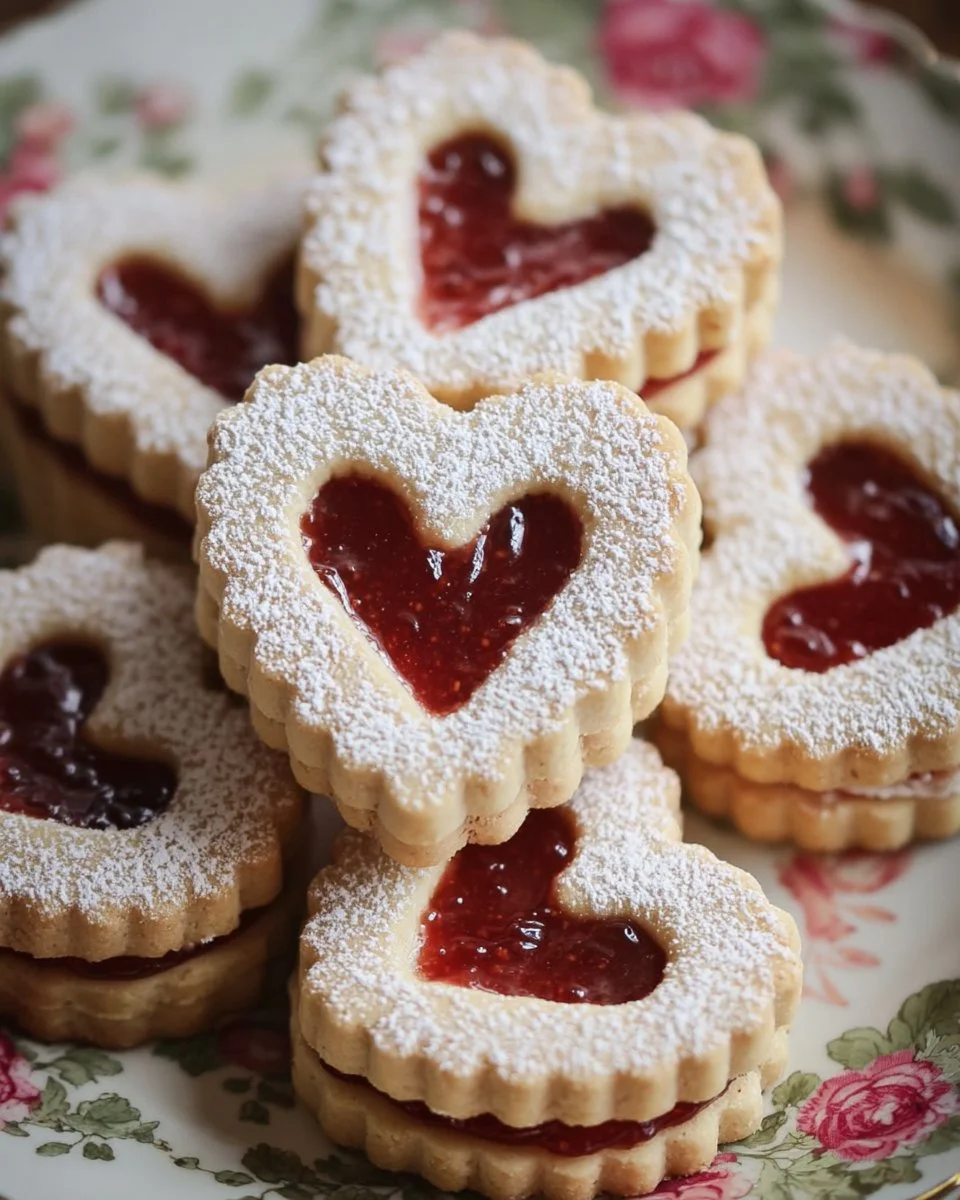 Soft and sweet Linzer Cookies on a plate, baked with love from Baking with Blondie.