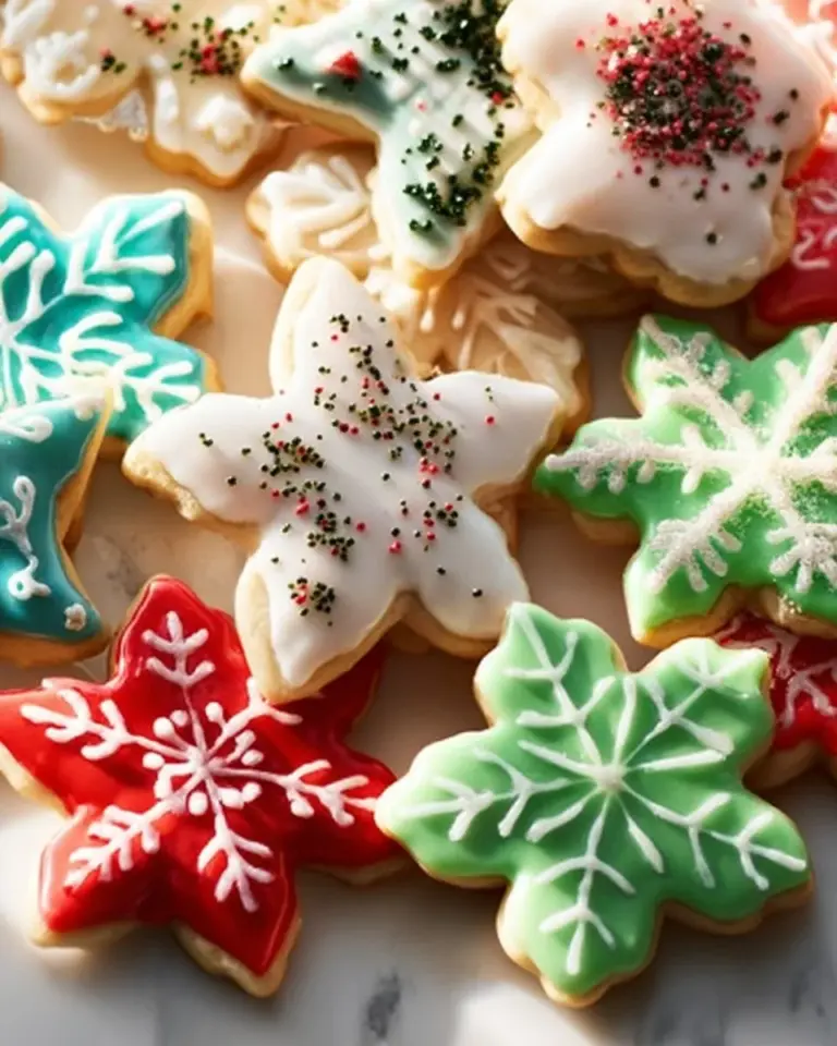 Delicious soft Christmas sugar cookies decorated for the holiday season