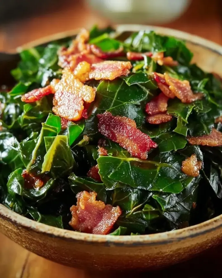 Southern Comfort collard greens with bacon served in a bowl