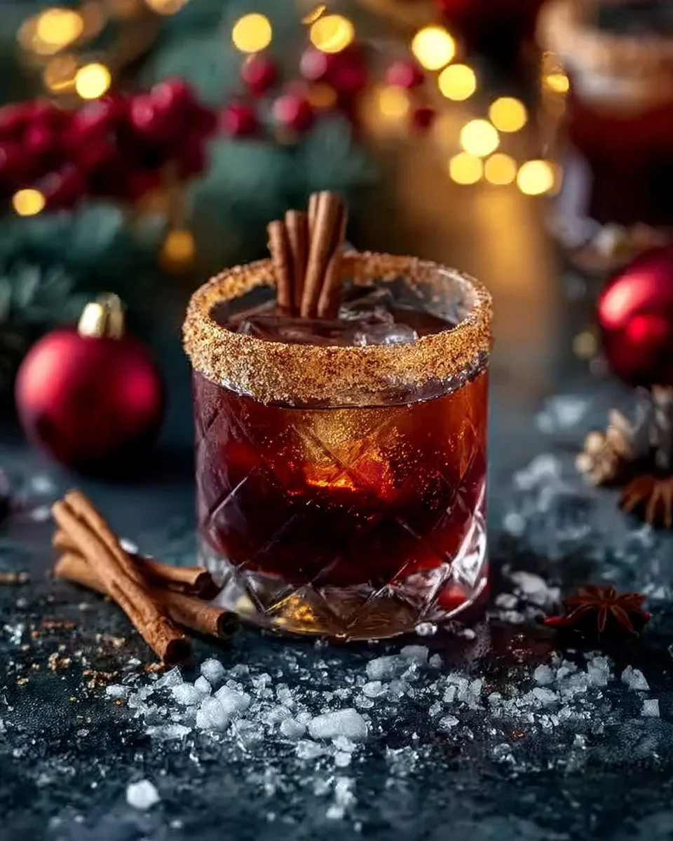 Spiced Christmas Margarita cocktail garnished with festive decorations.