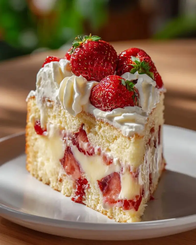 Delicious Strawberry Custard Cake with fresh strawberries and creamy layers