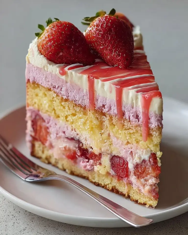Delicious Strawberry Earthquake Cake with chocolate and strawberries