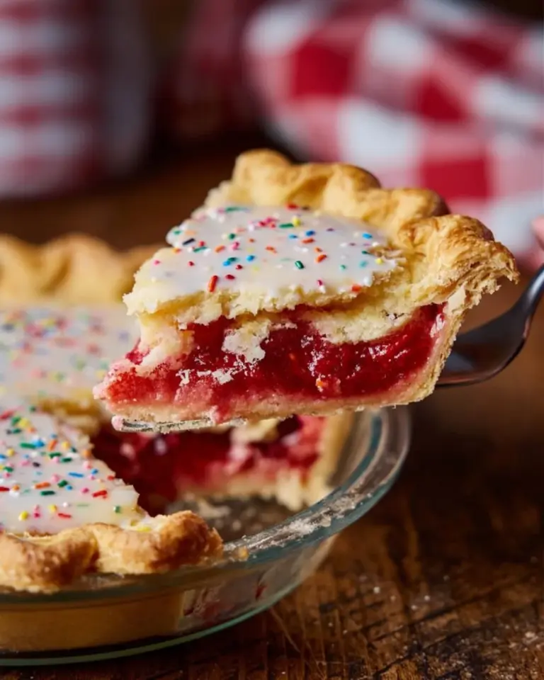 Delicious Strawberry Pop-Tart Pie served with fresh strawberries on top