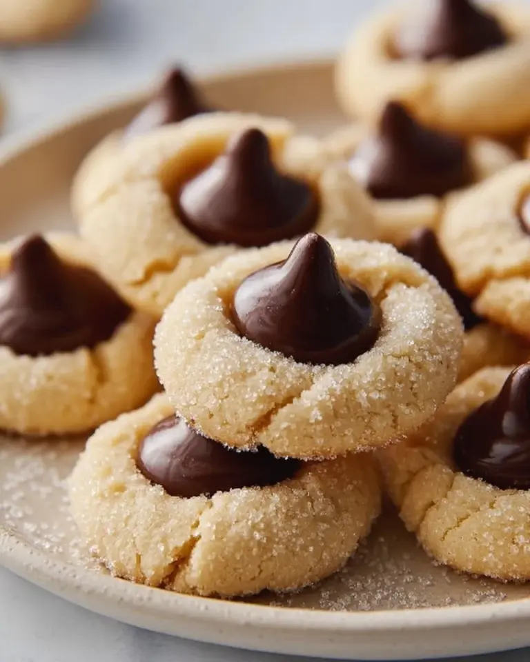 Delicious sugar cookies topped with Hershey's Kisses, perfect for any celebration.