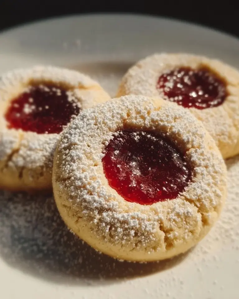 Freshly baked thumbprint cookies with jam filling on a cooling rack