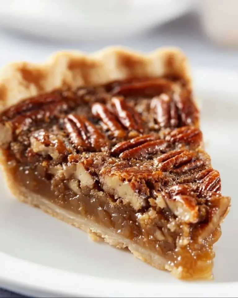 Delicious homemade traditional Southern pecan pie with a flaky crust and rich filling