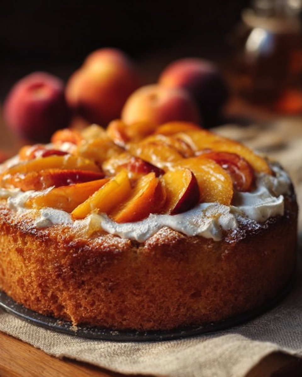 Olive Oil Honey Cake with Fresh Peaches