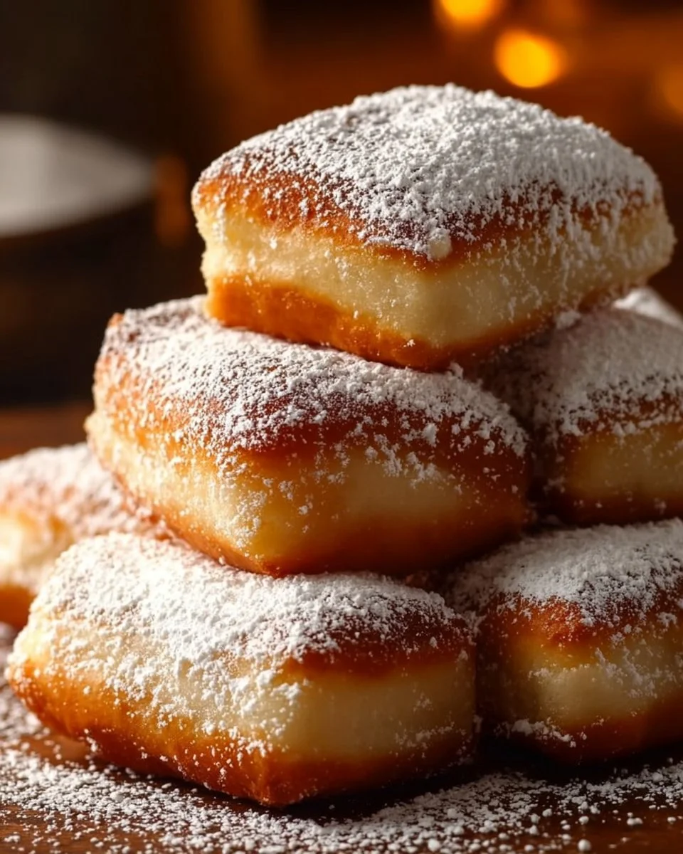 Delicious Vanilla French Beignets dusted with powdered sugar on a plate