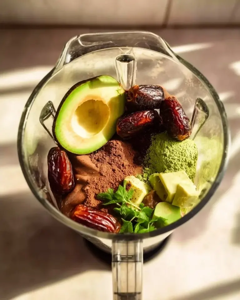 Vegan avocado chocolate mousse dessert served in a glass with chocolate garnish