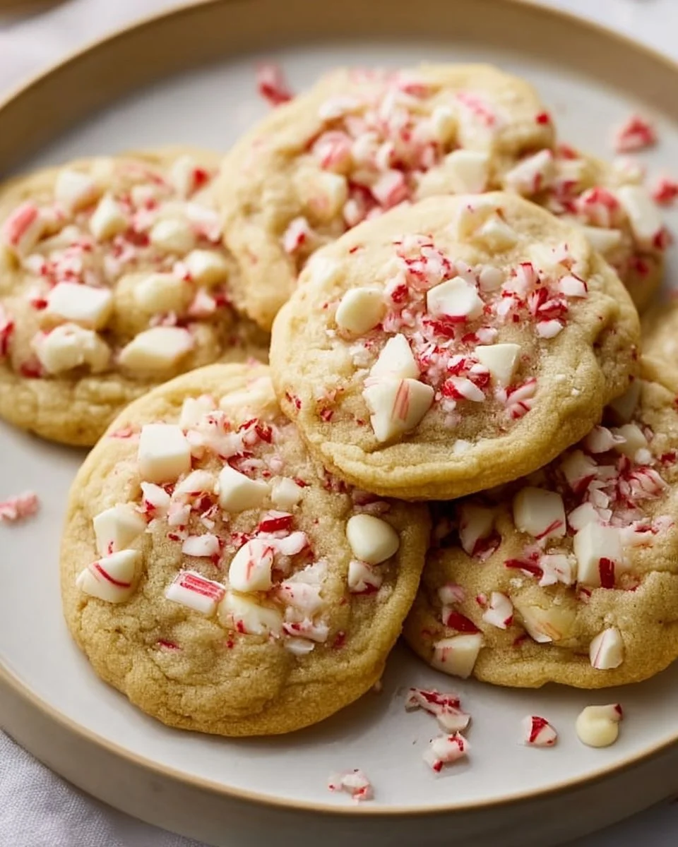 Delicious white chocolate peppermint cookies on a festive plate