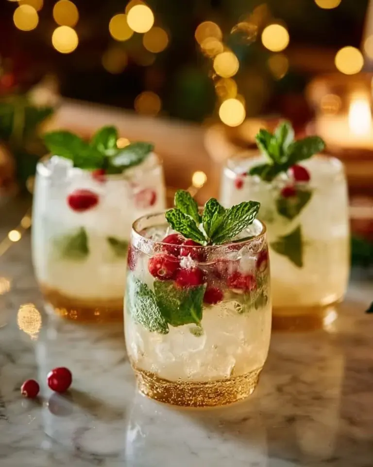 Refreshing White Christmas Mojitos garnished with mint for the festive season.