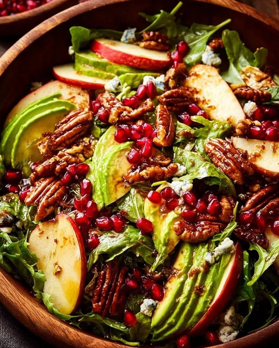 Winter Christmas Salad featuring fresh greens and honey mustard dressing