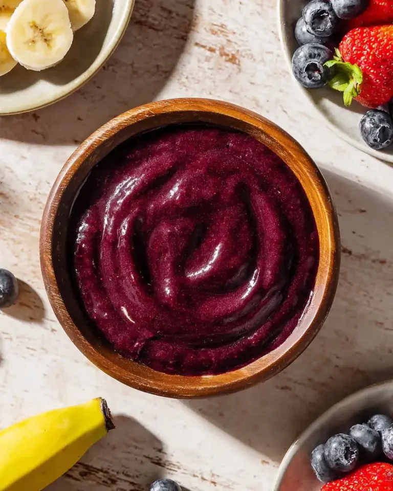 Delicious acai smoothie bowl topped with fresh fruits and granola