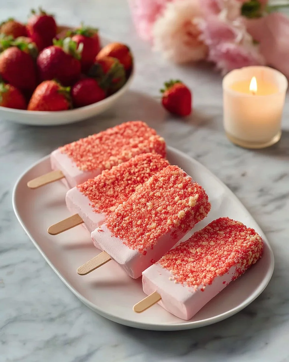 Delicious strawberry shortcake ice cream bars in a sunny setting