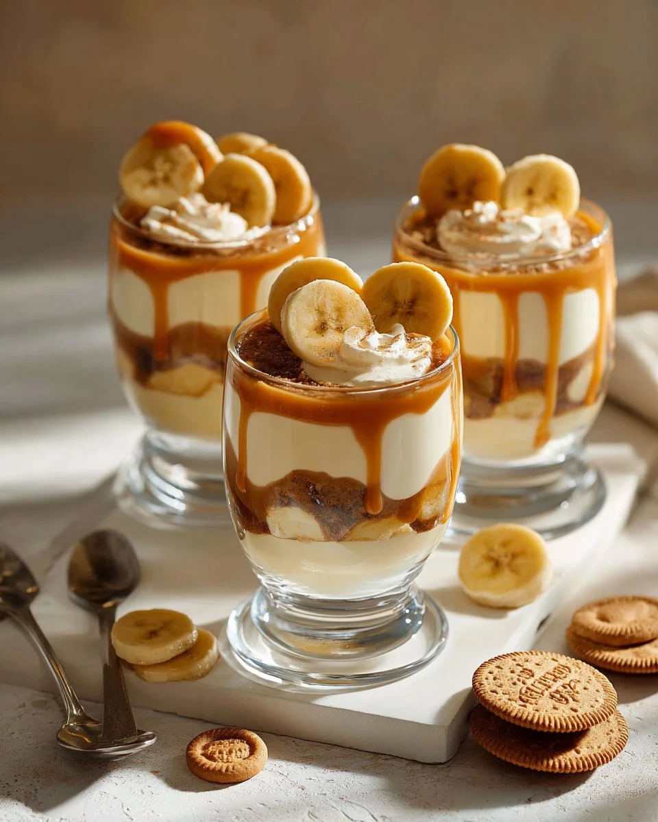 Delicious Biscoff banana pudding dessert in a glass