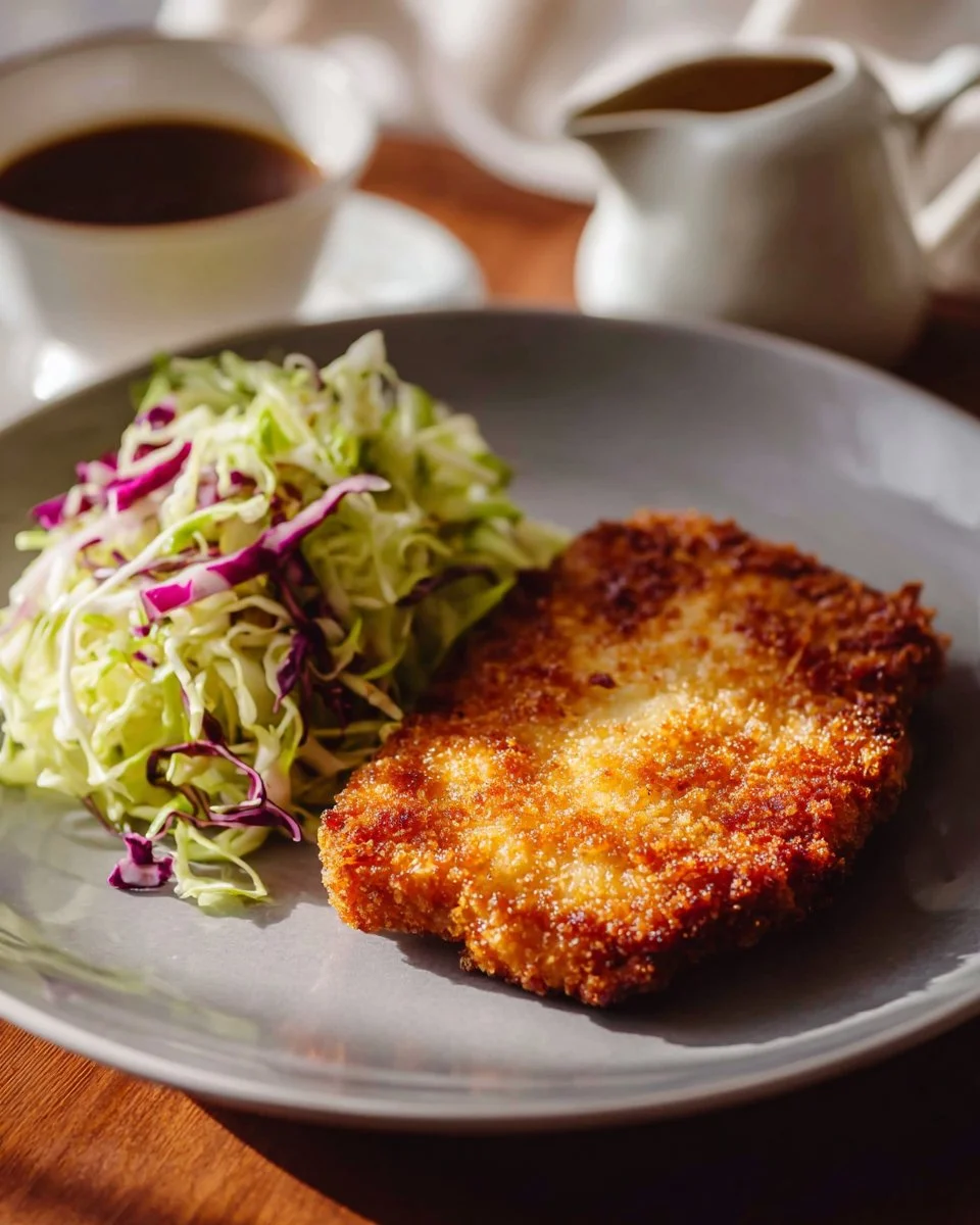 Crispy Breaded Parmesan Pork Chops served on a plate with herbs.