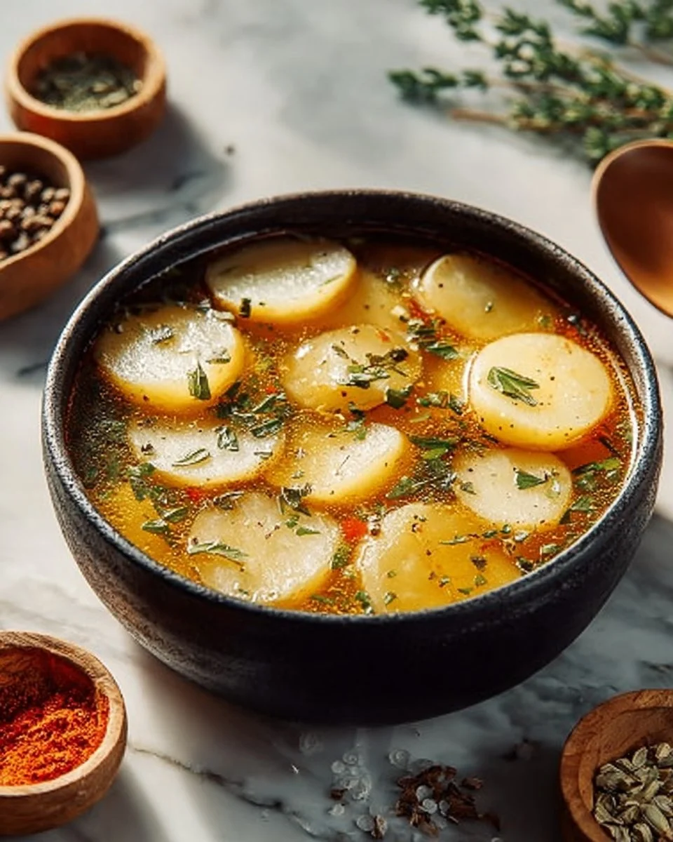 Bowl of creamy Cajun Potato Soup garnished with herbs and spices