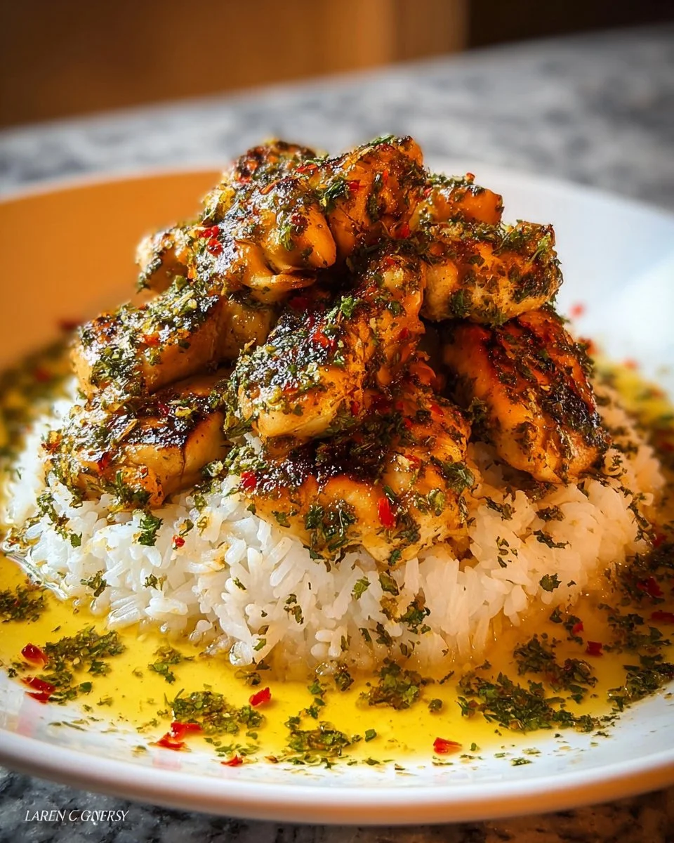 Delicious Chicken Scampi served with creamy Garlic Parmesan Rice