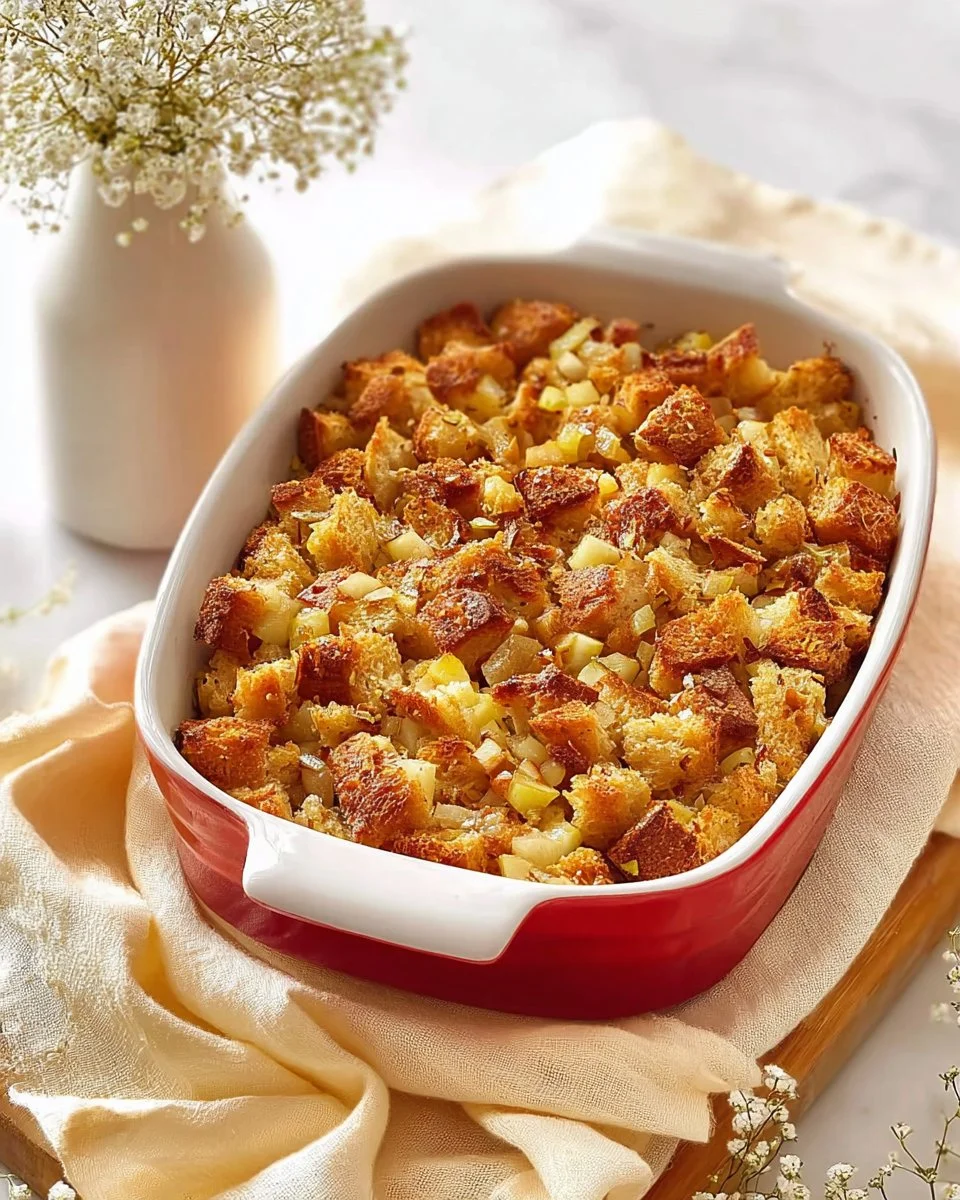 Classic ground turkey and stuffing casserole dish served on a table