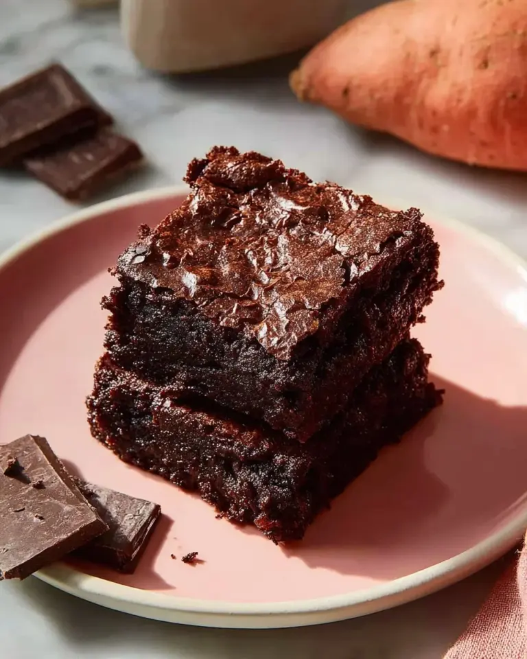 Delicious sweet potato brownies in a rustic setting
