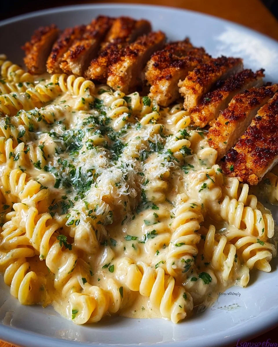 Creamy Cajun Chicken Pasta with Mozzarella Alfredo served in a bowl