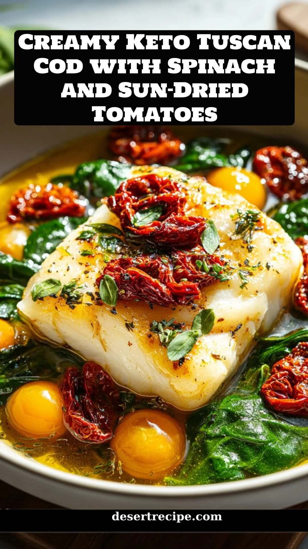 Creamy Keto Tuscan Cod with Spinach and Sun-Dried Tomatoes