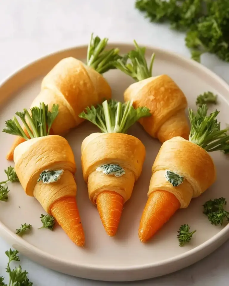 Savory Crescent Roll Carrots baked to golden perfection, served as a side dish.