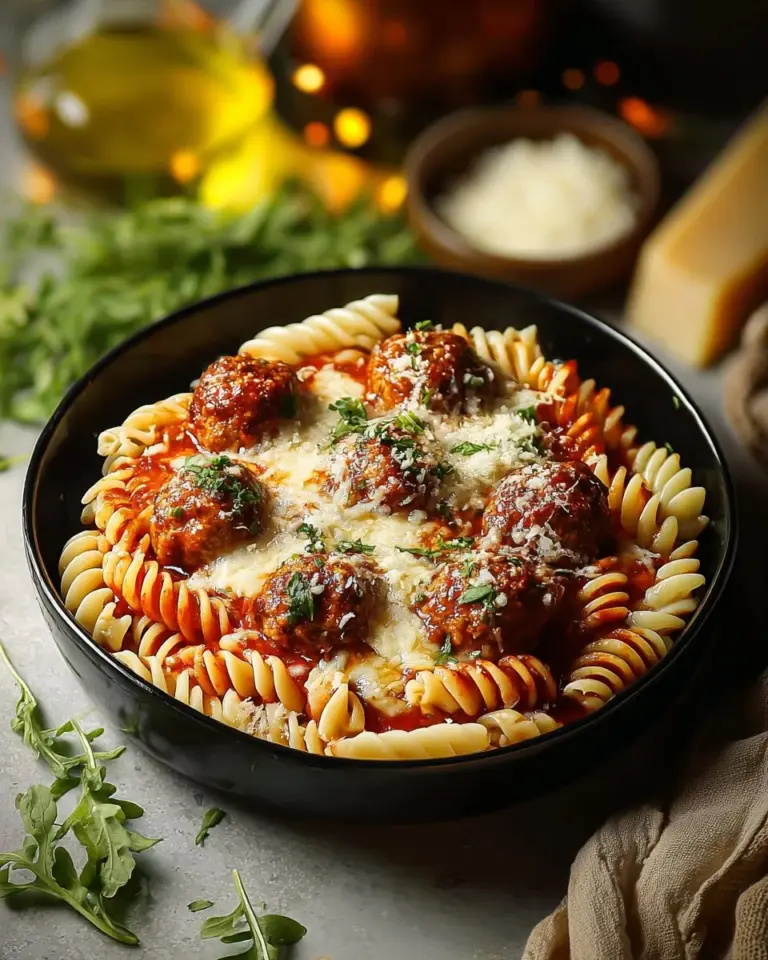 Delicious dump and bake meatball casserole served in a dish
