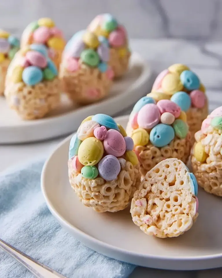 Colorful Easter Egg Rice Krispie Treats arranged for a festive celebration