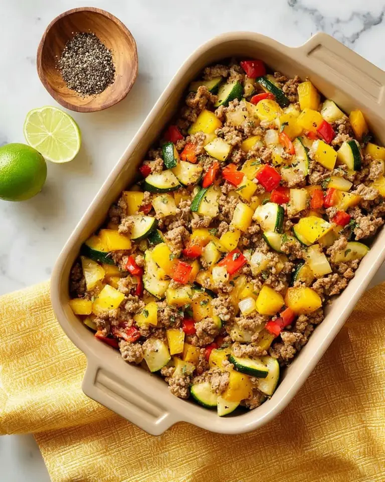 Easy ground turkey hash recipe with vegetables in a skillet