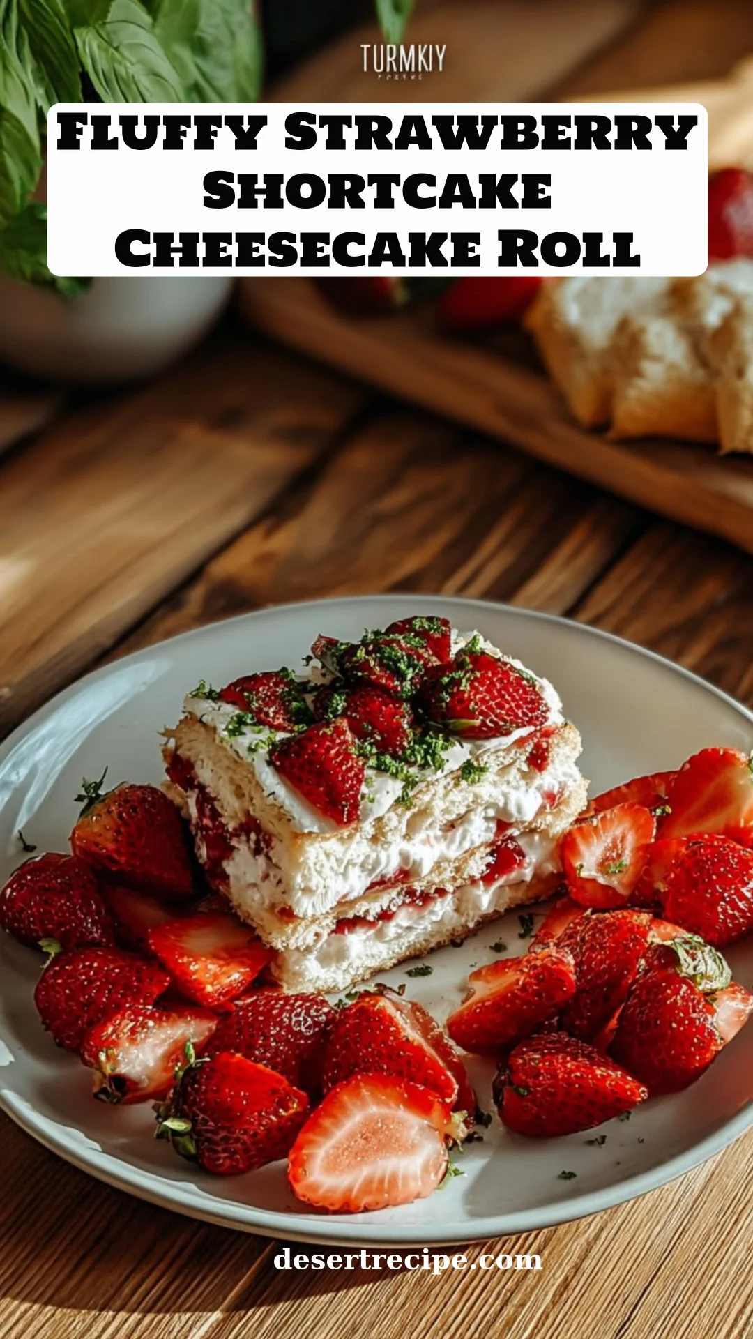 Fluffy Strawberry Shortcake Cheesecake Roll
