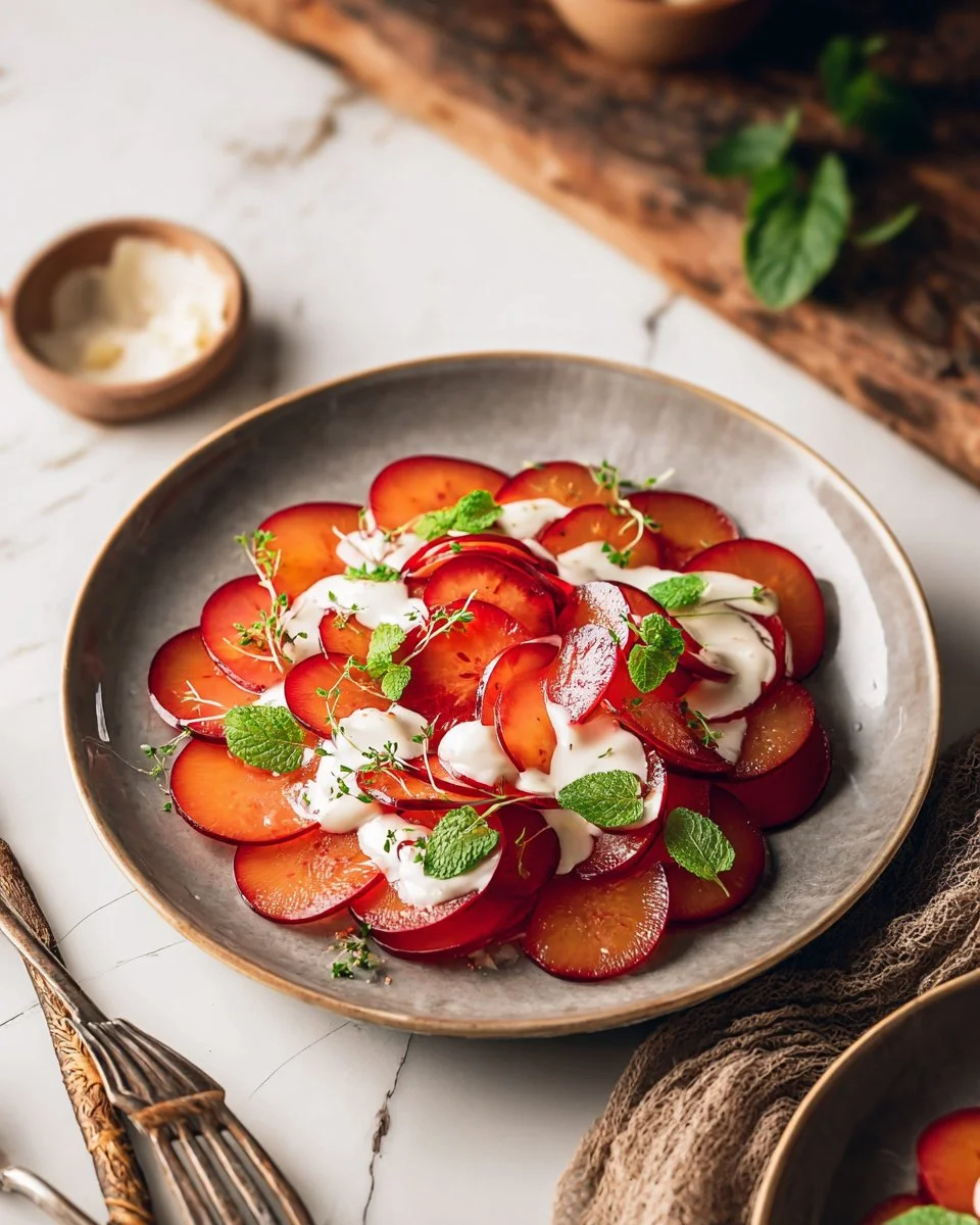 Fruit Carpaccio with Plums and Lemon Ginger Cream