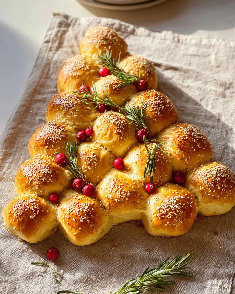 Delicious garlic bread shaped like a Christmas tree, perfect for holiday meals.
