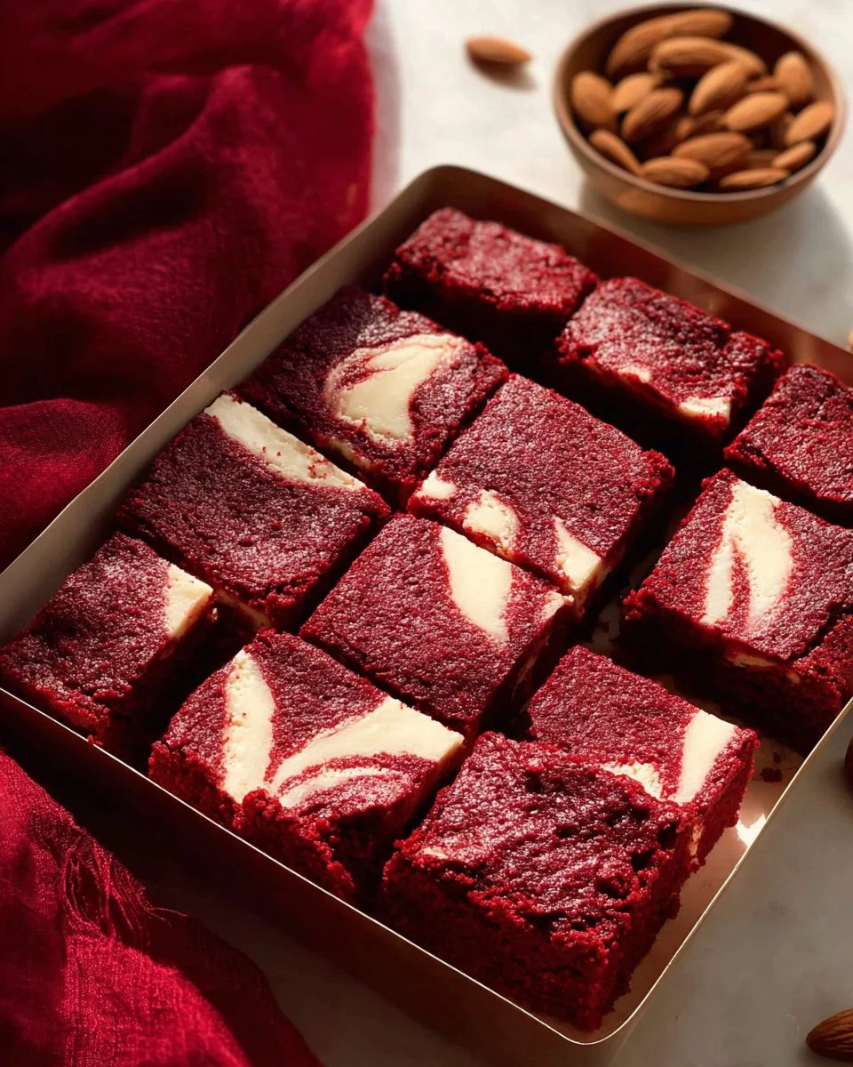 Gluten-free red velvet brownies made with almond flour on a plate