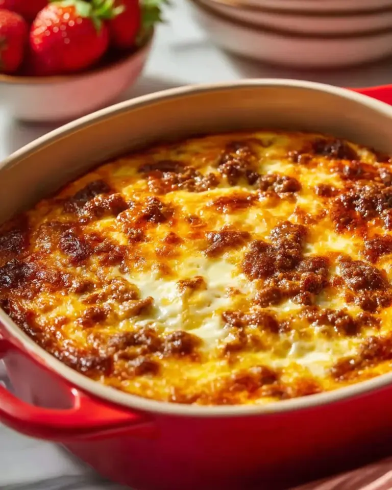 Ground Turkey Hashbrown Casserole served in a baking dish