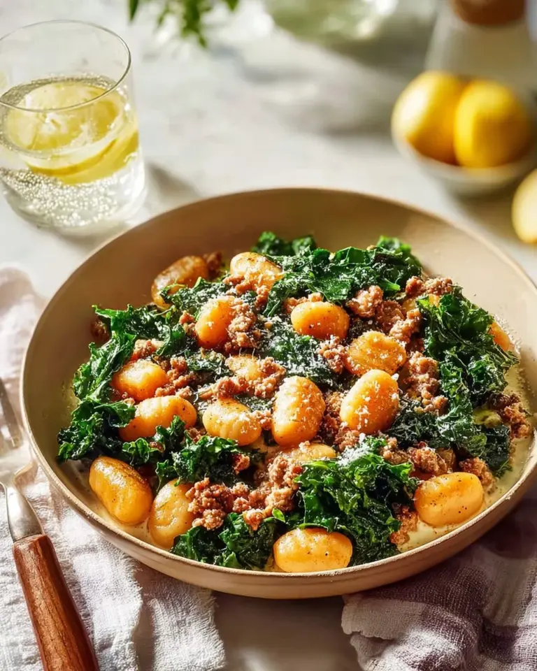 Hearty sweet potato gnocchi served with ground turkey in a delicious sauce.