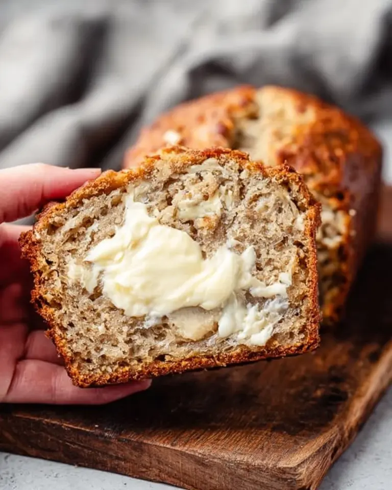 Leckeres selbstgemachtes Joghurt-Bananenbrot auf einem Holzbrett