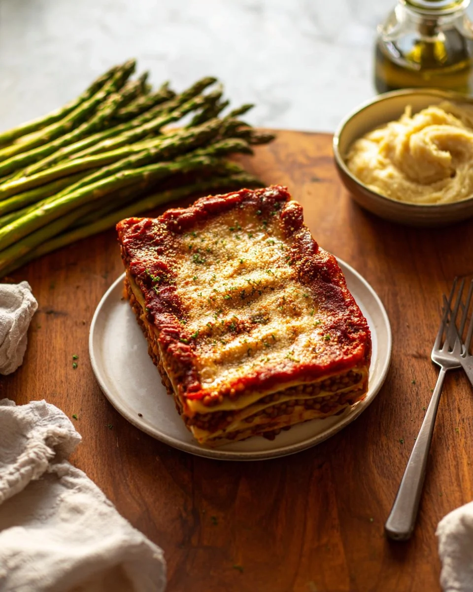 Lentil Lasagna and Asparagus