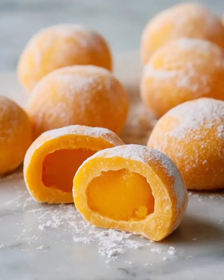 Delicious Mango Mochi dessert featuring chewy rice cake and fruity mango filling.