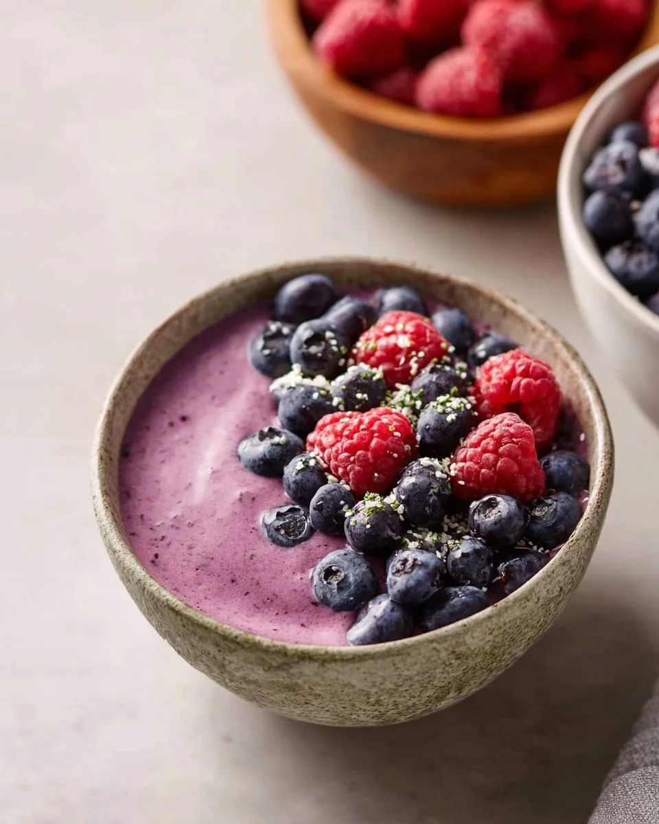 Ninja Creami smoothie bowl topped with fresh fruits and granola
