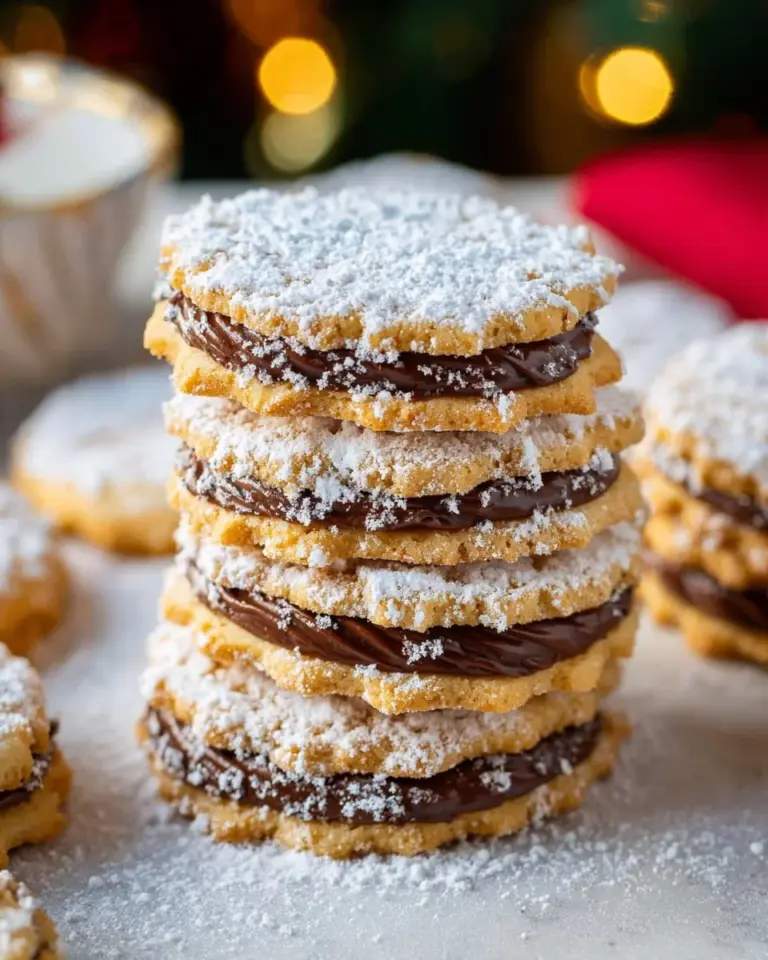 Nutella Shortbread Sandwich Cookies stacked on a plate