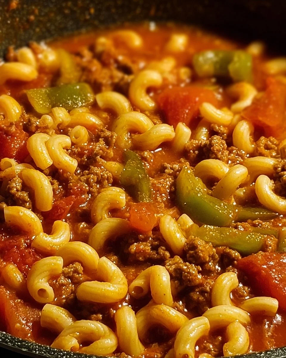 Bowl of traditional Old Fashioned Goulash with pasta and vegetables