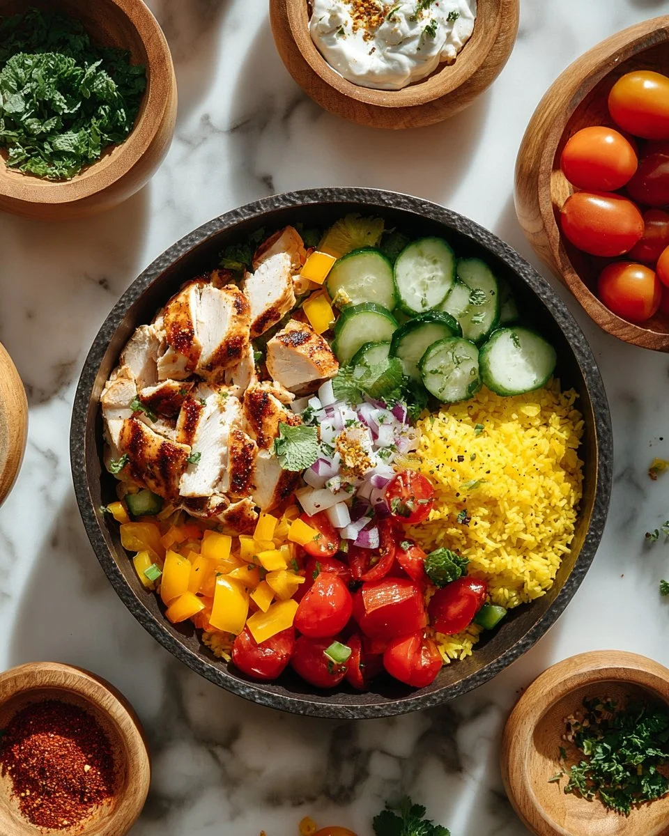 One-Pan Chicken Burrito Bowl featuring rice, chicken, beans, and colorful veggies