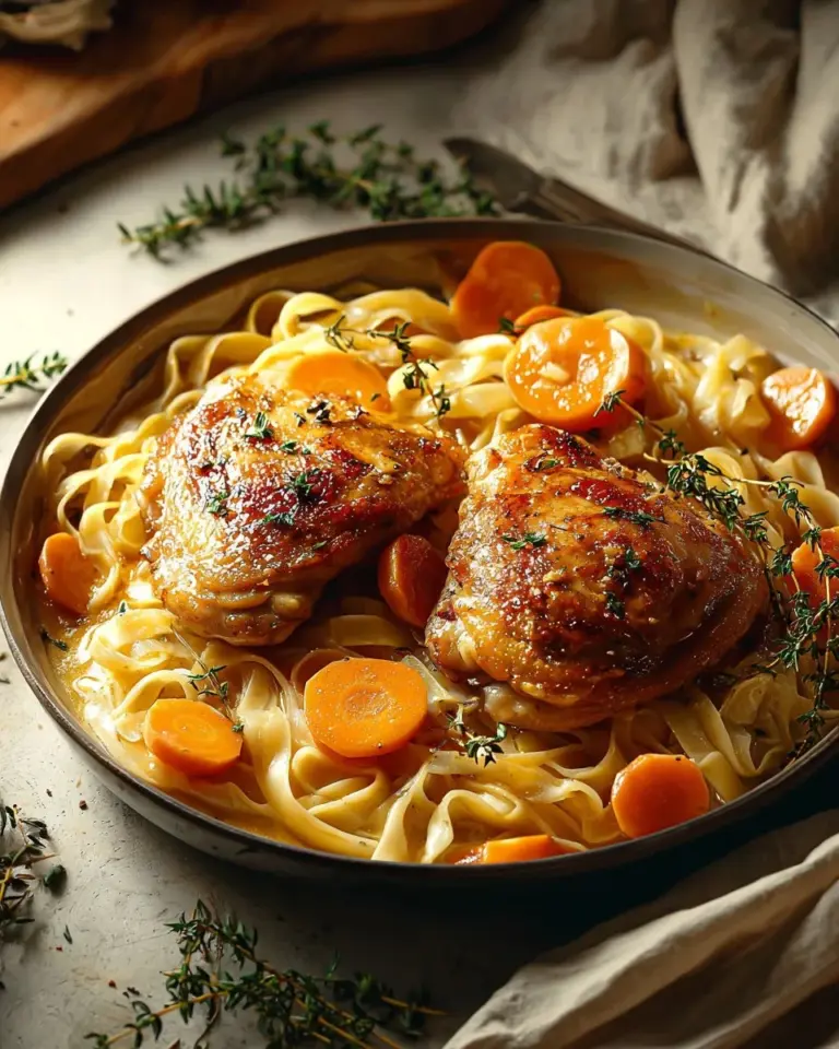 One-Pan Chicken with Buttered Noodles served on a plate