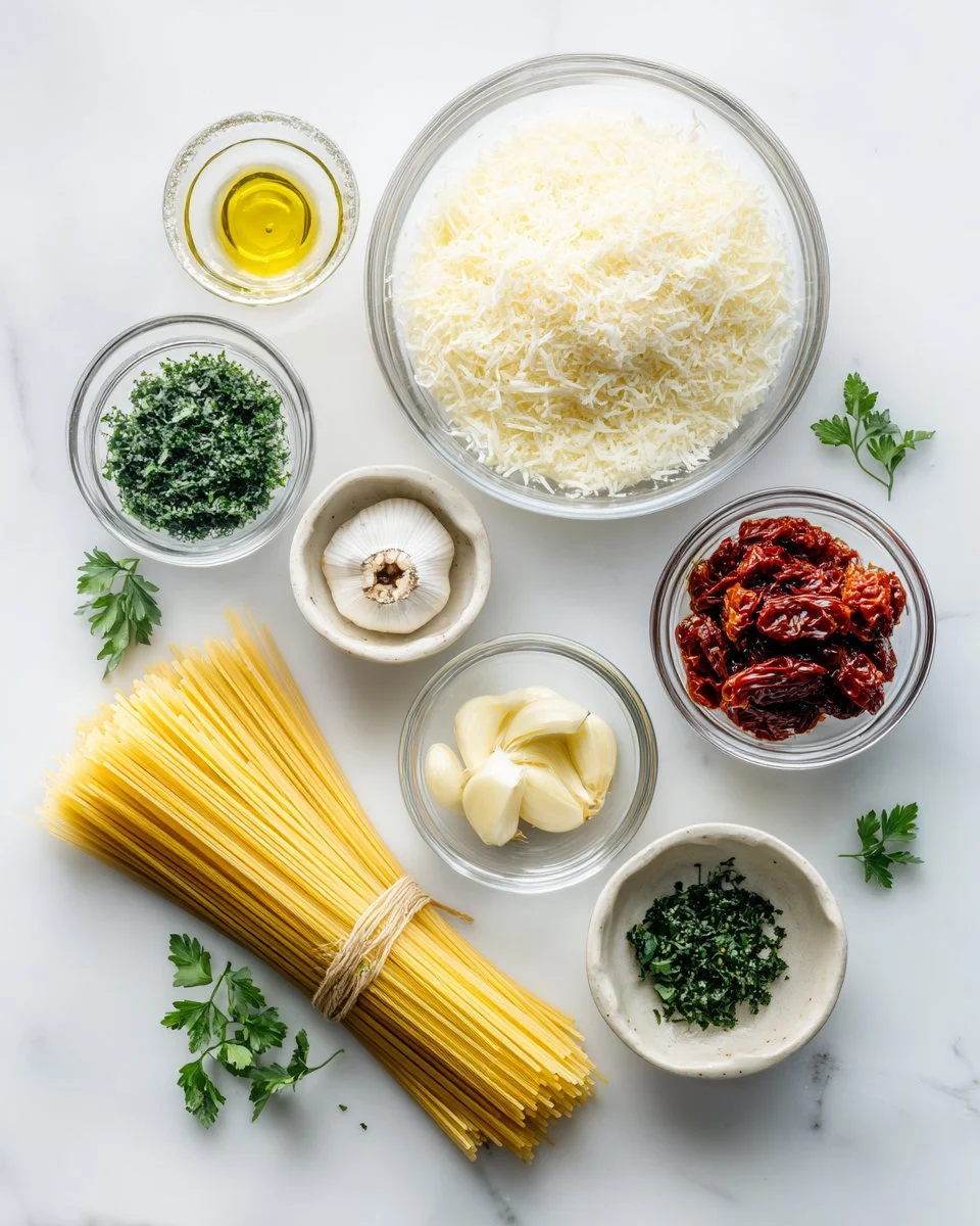 One Pot Spaghetti with Sun-Dried Tomatoes and Parmesan