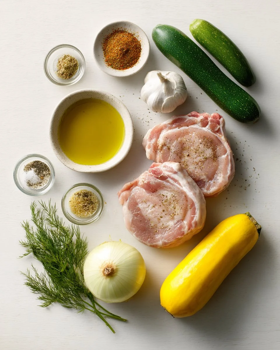 Pork Chops with Zucchini and Squash